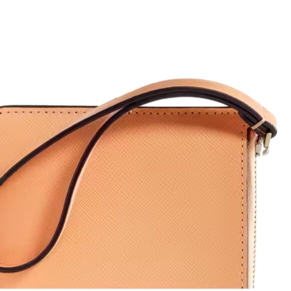 New Kate Spade Lucy Medium L-zip Wristlet Saffiano Leather Orange Cream - Picture 3 of 4